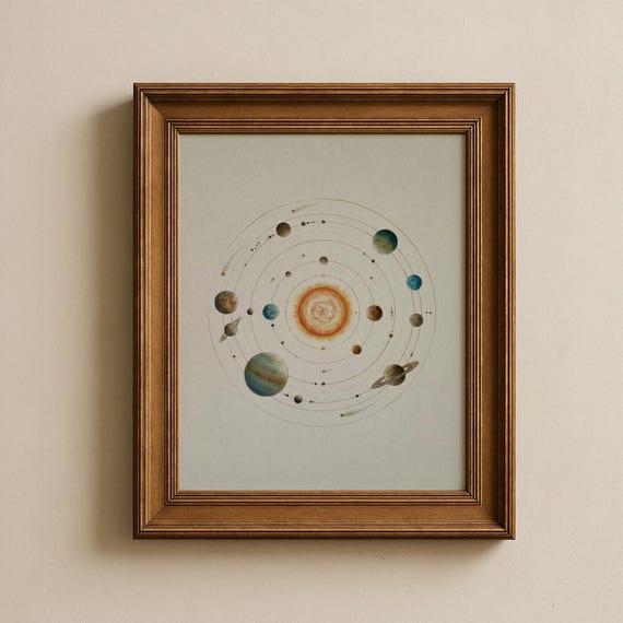 Vintage Solar System Print, Astronomy Wall Art, Planetary Orbit Poster, Space Illustration, Minimal Planet Decor, Celestial Science Art