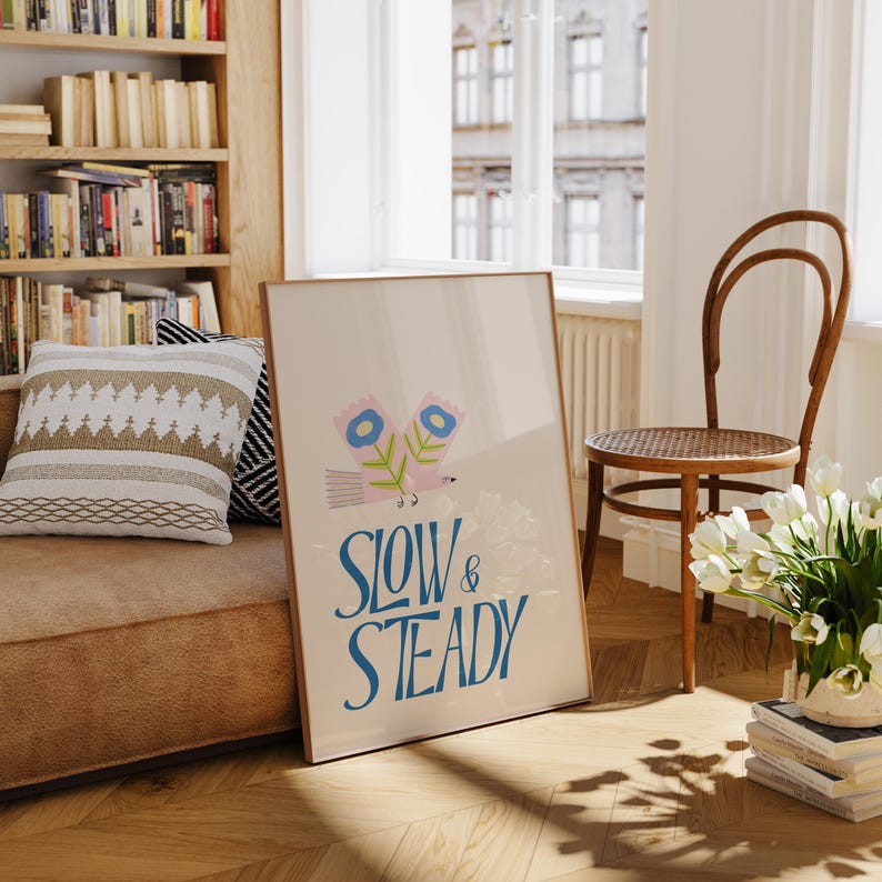Retro Bird Print: Slow and Steady Wall Art (digital Download) - Etsy