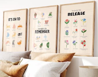Poster Mentale Gesundheit: Inspirierende Zitate Kunst, Therapie Büro Dekor (Digitaler Download 3er Set)