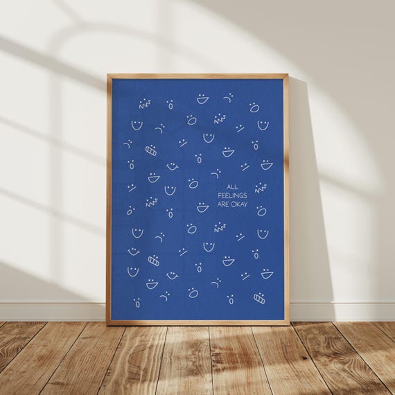 All Feelings Are Okay Printable Wall Art, Mental Health Poster, Therapy Office Decor, Kids Emotion Chart, Mindfulness Wall Art