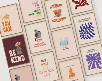 Set med 50 posters om psykisk hälsa: Dekor för terapimottagning, copingfärdigheter (digital nedladdning)