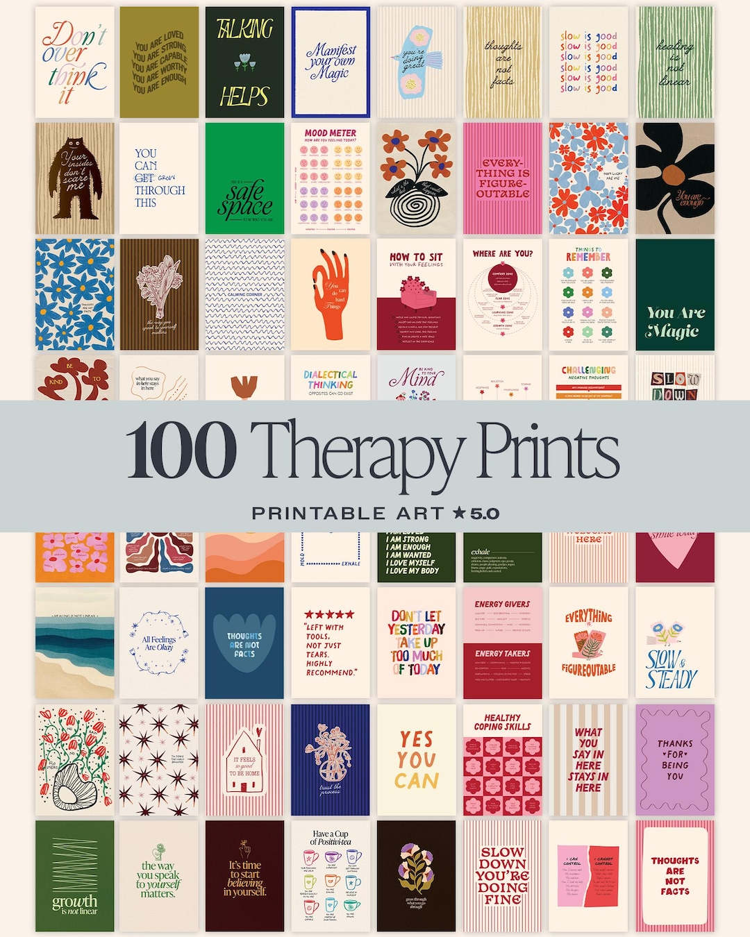 100 Mental Health Therapy Prints Bundle, Counseling Office Wall Art (Digital Download)