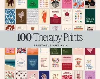 100 Mental Health Therapy Prints Bundle, Counseling Office Wall Art (Digital Download)