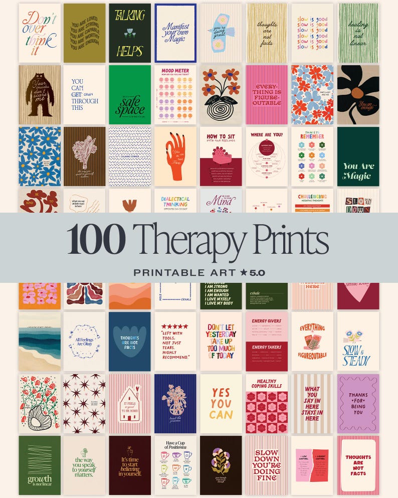 100 Mental Health Therapy Prints Bundle, Counseling Office Wall Art (Digital Download) image 1