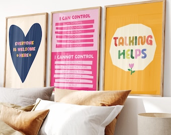 Set di poster sulla salute mentale: decorazioni per l'ufficio dello psicologo (download digitale)