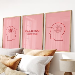 Set of 3 Print, Mental Health Posters, Talking Helps Therapist Office Art Psychology Poster Depression Poster Wall Art Counsellor Office
