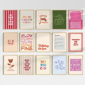 15 poster sulla salute mentale, stampe artistiche da parete sulla psicologia, decorazioni per ufficio, citazioni stampabili per ufficio, bundle di citazioni sulla terapia