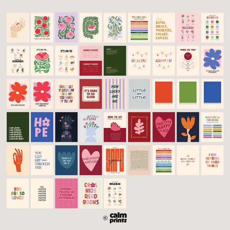 Mental Health Bundle, 50 Wall Art Prints for Therapy Office Decor ...