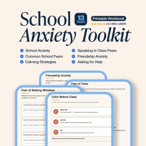 School Anxiety Toolkit for Kids, Anxiety Worksheets, School Worries Coping Skills, Emotional Regulation, Counselor Therapy Printable
