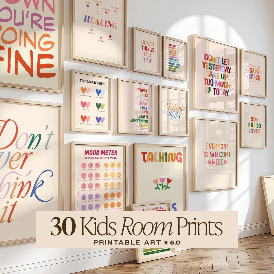 30 Kids Room Prints: Playroom Wall Art Set, Printable Boho Nursery ...