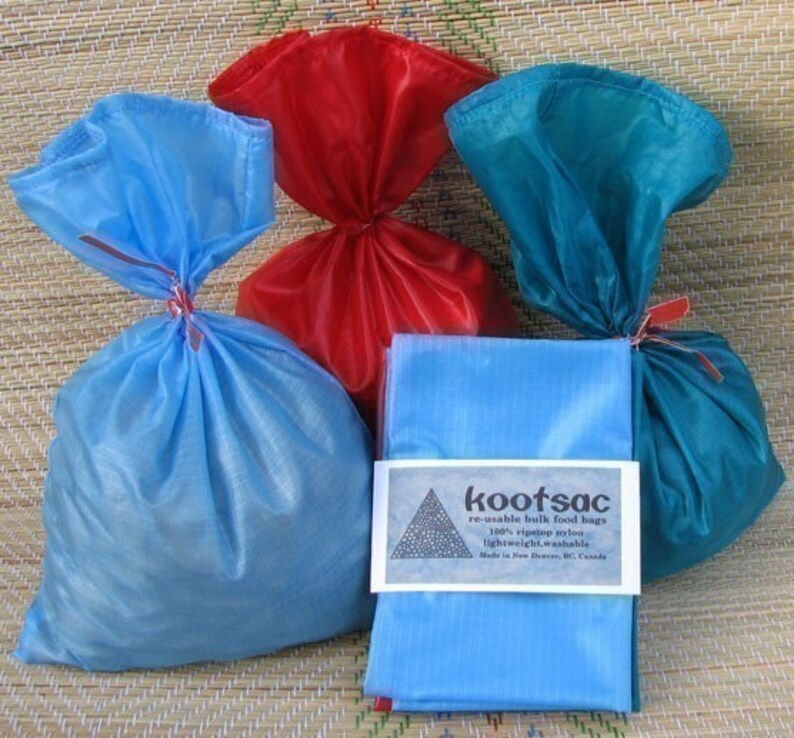 Bulk bin food bags Reusable ripstop nylon bags 3 x MEDIUM Blue, Red, Turquoise zerowaste shopping for nuts, grains, rice, snacks image 5