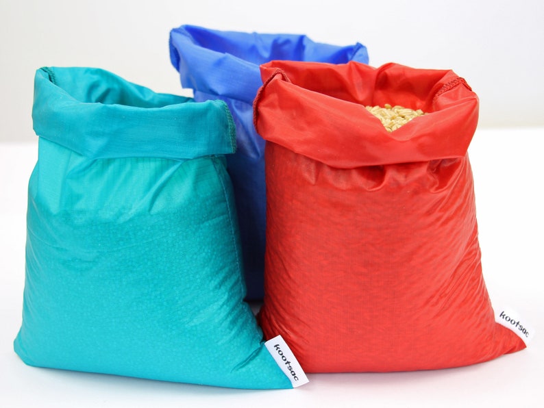 Bulk bin food bags Reusable ripstop nylon bags 3 x MEDIUM Blue, Red, Turquoise zerowaste shopping for nuts, grains, rice, snacks image 2