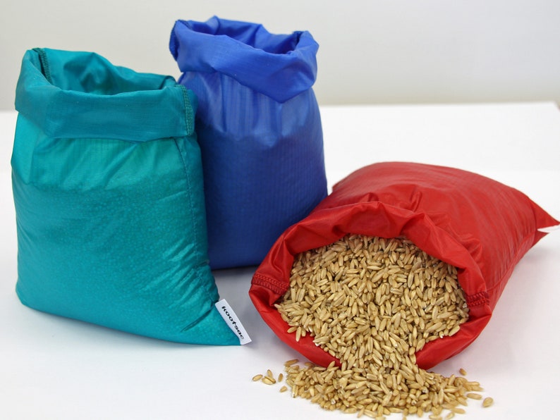 Reusable bulk bin food bag Set 3 LARGE bags 3 Colours Ripstop nylon rice,grains,produce,veggies washable,durable, eco bag image 2