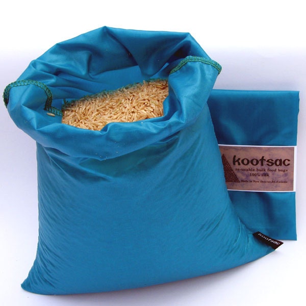 Reusable Kootsac food bag - LARGE size, TURQUOISE - lightweight Ripstop Nylon-  Bulk bin shopping for produce, rice, grain, flour, dry food