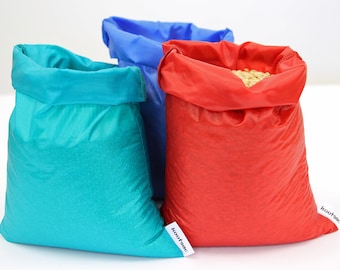 Reusable bulk bin food bag - Set 3 LARGE bags - 3 Colours - Ripstop nylon - rice,grains,produce,veggies - washable,durable, eco bag