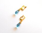 Turquoise Blue Gold Earrings London Sky Drop Cut Wedding Crystal Jewelry Bridesmaid Chandelier Wire Wrapped Gem Black Owned Business Shop
