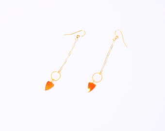 Gold Arrow Earrings 14K Gold Carnelian Gemstone Geometric Orange Boho Style Bohemian Healing Stone Black Owned Business Shop