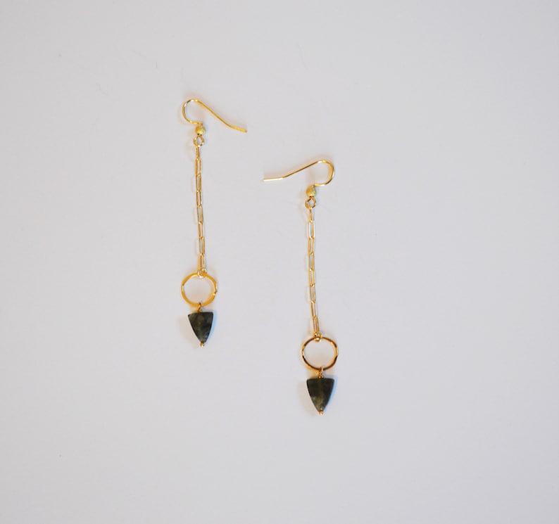 Gold Arrow Earrings 14K Gold Carnelian Gemstone Geometric Orange Boho Style Bohemian Healing Stone Black Owned Business Shop