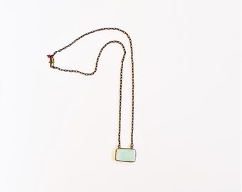 Rectangle Solitaire Necklace Pendant Aqua Green Boho Oxidized Silver Chain Geometric Chalcedony Simple Oxidized Black Owned Business Shop