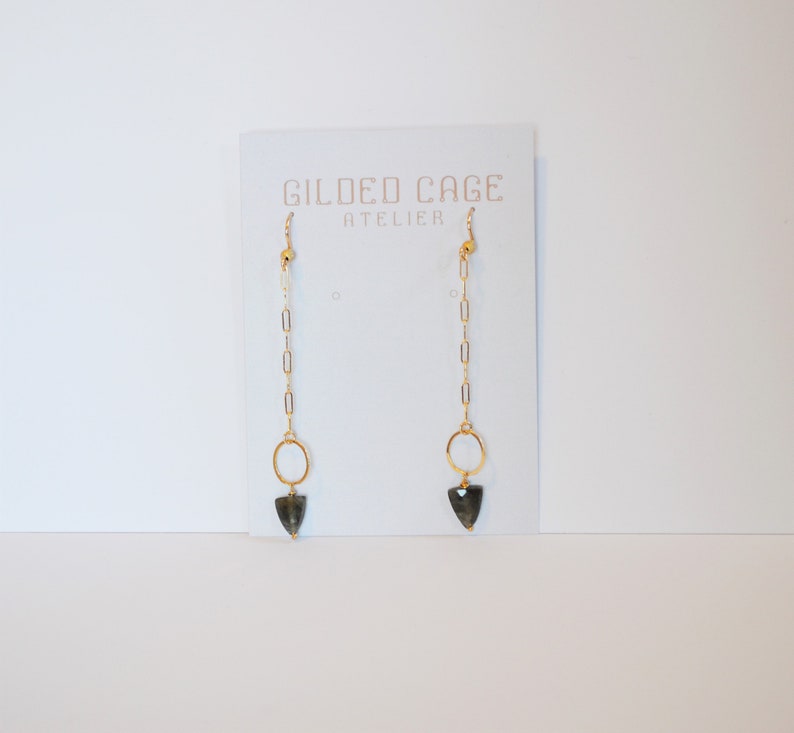 Gold Arrow Earrings 14K Gold Carnelian Gemstone Geometric Orange Boho Style Bohemian Healing Stone Black Owned Business Shop
