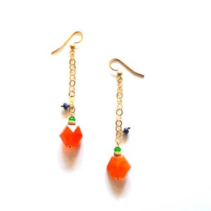 Long Gold Chain Earrings Boho Carnelian Lapis Gemstone Geometric 14k Filled Anthropologie Style Minimalist Black Owned Business Shop