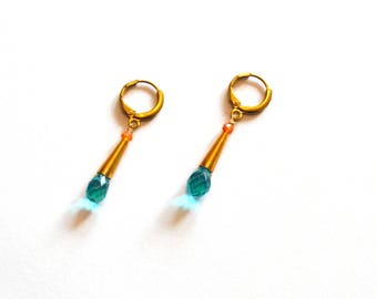 Gold Turquoise Blue Earrings Boho Style Blue Topaz Brass Cone Triangle Minimalist Geometric Modern Style Black Owned Business Shop