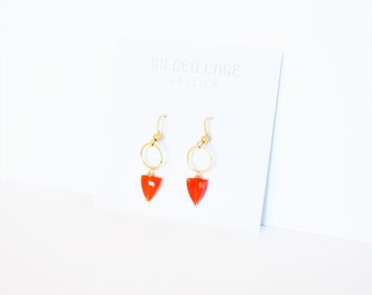 Gold Arrow Earrings 14K Gold Orange Carnelian Gemstone Geometric Boho Anthropologie Style Black Owned Business Shop