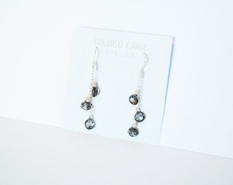 Silver Chain Earrings Tourmalated Rutilated Quartz Sterling Dangle Teardrop Gemstone with Stick Black Owned Business Shop