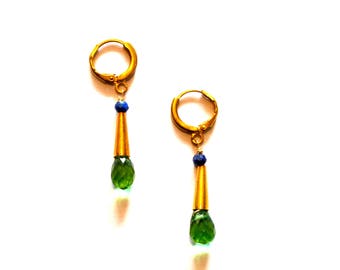Green Gold Earrings Triangle Peridot Gemstone Cone Lapis Small Minimalist Geometric Black Owned Business Afro American Etsy Shop