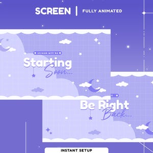 Blue Cute Moon Animated Stream Screen for Twitch, Youtube, Animated Pastel Cute Kawaii Aesthetic Blue Cloud Twitch Stream Overlay Package