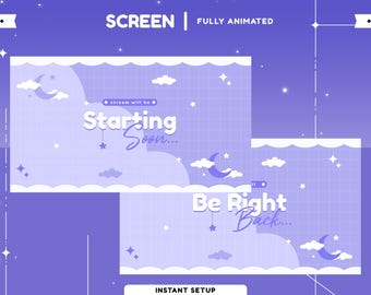 Blue Cute Moon geanimeerd streamscherm voor Twitch, YouTube, geanimeerd Pastel Cute Kawaii Esthetic Blue Cloud Twitch Stream Overlay-pakket