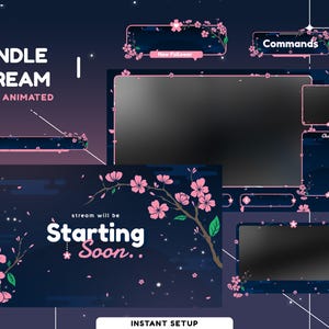 桜ブームアニメーションオーバーレイパッケージ | 日本のテーマ | Vtuberオーバーレイ | トランジション | アラート | 落ち着いた色 | 舞い散る桜 | ブルーピンク
