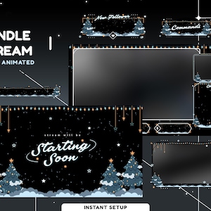 Pakiet nakładek na strumienie Dark Christmas Animated Stream dla Twitch, Youtube, Kick, nakładka Twitch Zima, Nowy Rok, Śnieg, Wesołych Świąt Vtuber, Uroczy