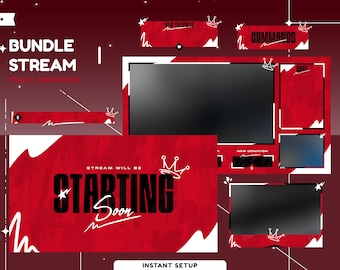 Roleplay Animated Stream Overlay Package for Twitch, Youtube, Kick, Red Overlay Animated, Brush Twitch Overlay, Simple Theme, Red Liquid