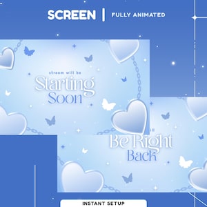 Love Sick Aesthetic Animated Stream Screen for Twitch, Youtube, Blue Twitch Overlay, Animated Blue, Twitch Screen Valentine, Heart Overlay