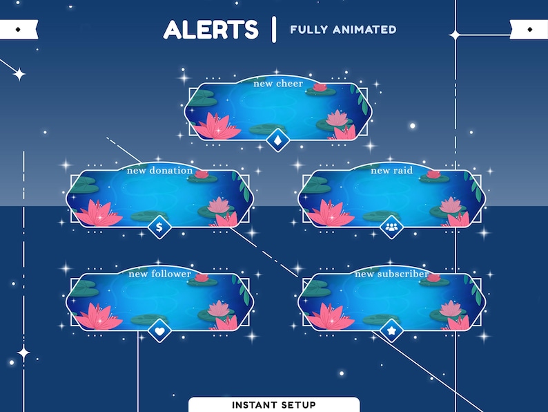 Lotus Glow Animated Stream Alert Package for Twitch, Blue Stream Alert ...