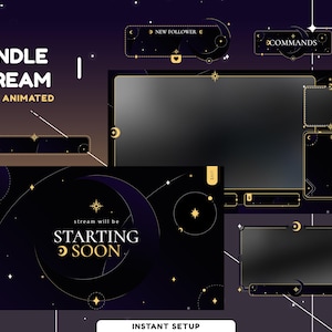 Pacote de sobreposição animada Celestial Nocturne | Tema Galaxy | Sobreposição Vtuber | Painel | Transição | Alerta | Mágico | Cor escura | Lua negra
