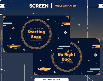 Schermo di streaming animato Celestial Harmony per Twitch, Youtube, sovrapposizione Twitch blu scuro, sovrapposizione reale, streaming con stile e design minimalista