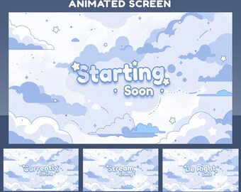 New Horizon Animated Stream Screen for Twitch, Cloud Aesthetic, Animated Glowing Borders, Layered Cloud Landscape,Baby Blue Gradient Accents