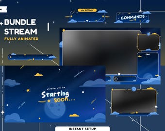 Night Skylight Animated Overlay Package | Galaxy Theme | Vtuber Overlay | Panel | Transition | Alert | Kawaii | Dark Color | Blue | Yellow