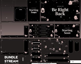 Haunted Hearts Animated Stream Overlay Package, Cute Ghost Overlay, Pastel Beige Design, Spooky Cute, Dark Aesthetic, Halloween Night Sky