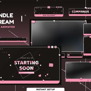 Pacote de sobreposição de fluxo animado com interface adorável para Twitch Youtube, Kick, Twitch Overlay Love Black, Love Animated, tema estético, janela pop-up