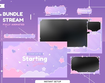 Cloud Dream Animated Stream Overlay Package for Twitch, Youtube, Kick, Cute Cloud Twitch Overlay, Pastel Vibes, Soft Colors Stream Overlay