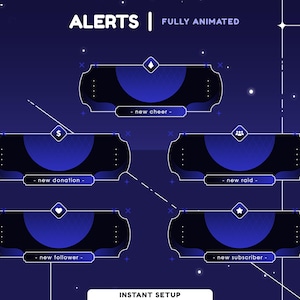 Neo Horizon Animated Stream Alert Package, Animated Alerts Minimalist, Elegant Alerts, Dark Twitch Overlay Design, Blue Black Twitch Alerts