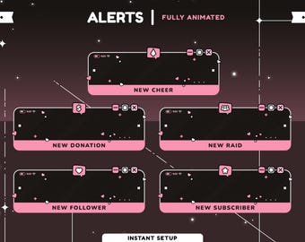 Lovely UI Animated Stream Alert Package, Valentine Theme, Vtuber Overlay Dark Pink, Kawaii, Calm Color, Animation Alert, Pop Up Twitch, Cute