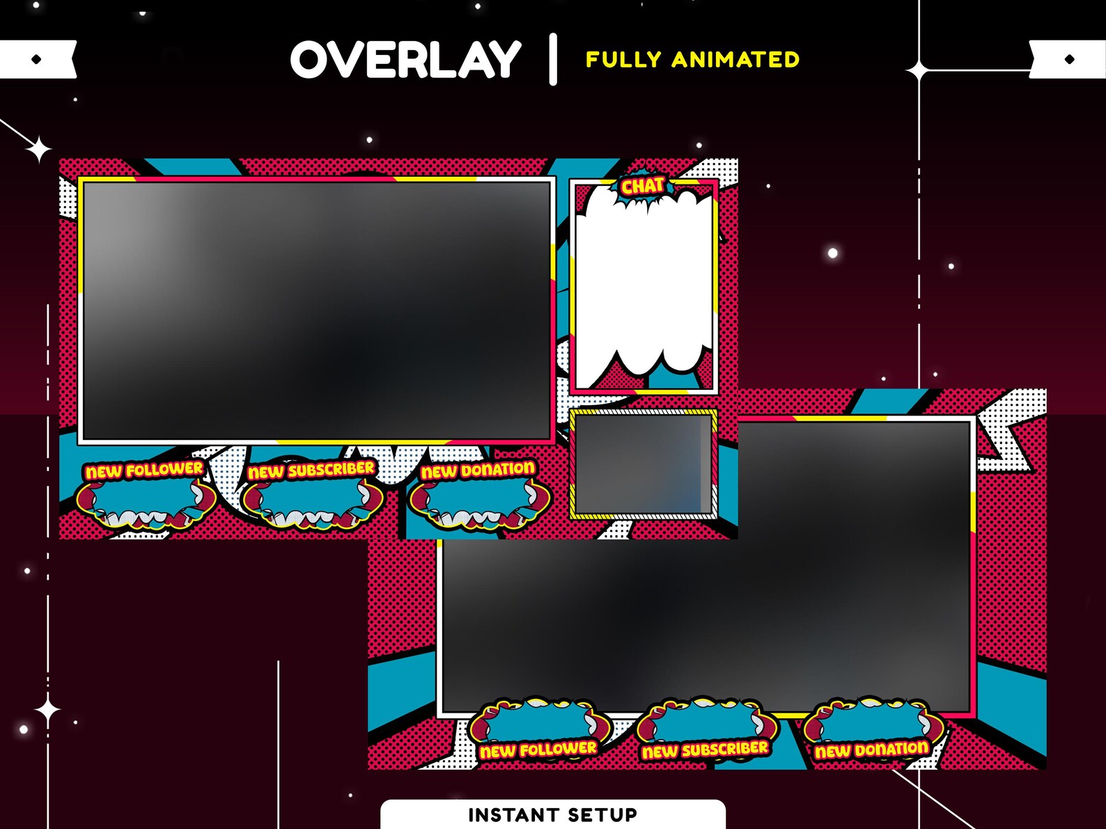 Pop Art Animated Stream Overlay Package for Twitch, Youtube,kick, Comic ...