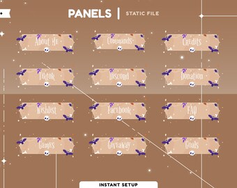 Choco Cobweb Static Panel Overlay for Twitch, Halloween Vtuber Panels, Cute Twitch Panels, Spooky Stream Panels, Bat Theme, Skull Panels