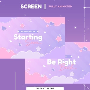 Cloud Dream Animated Stream Screen for Twitch, Youtube, Pink Twitch Overlay, Animated Star Twitch Screen, Cute Love Aesthetic Stream Overlay