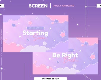 Cloud Dream Animated Stream Screen for Twitch, Youtube, Pink Twitch Overlay, Animated Star Twitch Screen, Cute Love Aesthetic Stream Overlay