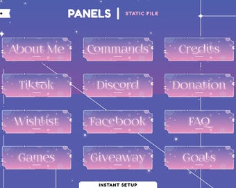 Aurora Pulse Static Stream Panel Package, Pink Purple Stream Panels, Dreamy Galaxy Stream Design, Cute Twitch Overlay, Fantasy Panel Overlay